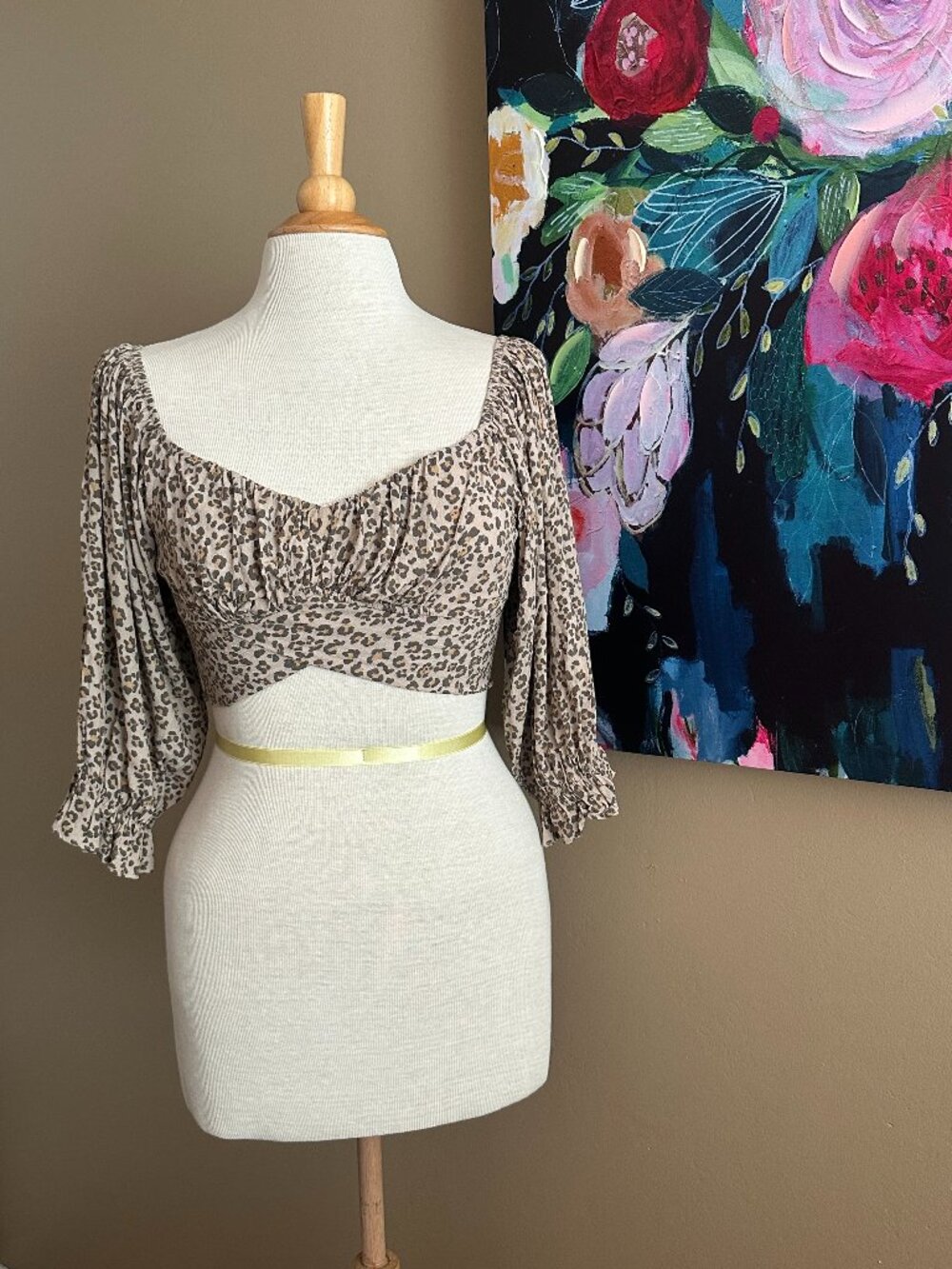 Leopard Tie Back Crop Top L Anthro Free People Vibe